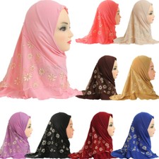 2-6 year Muslim Hijab Cap Girls Flowers Headscarf Islamic Wrap Shawls Underscarf