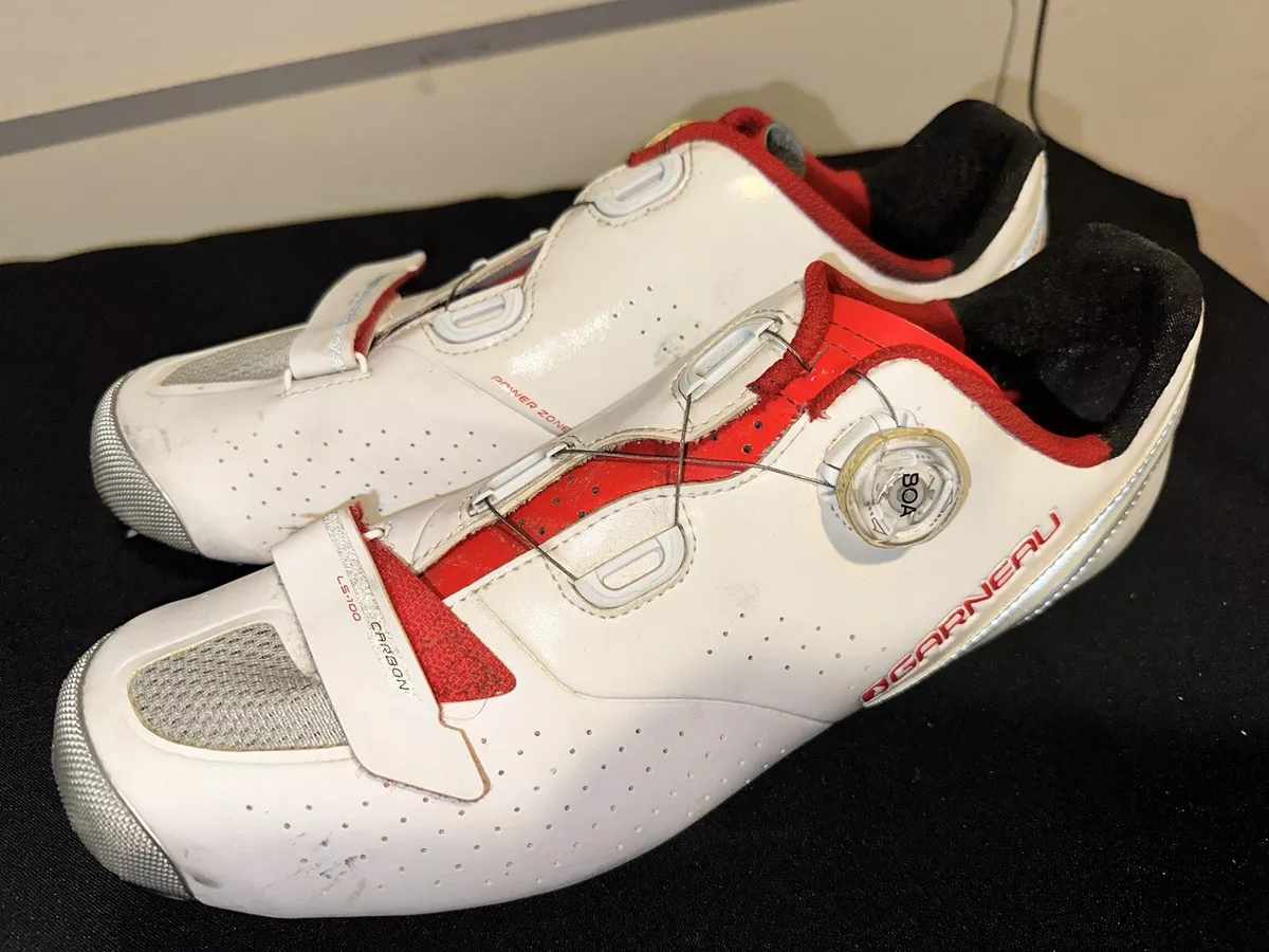 Louis Garneau HRS-100 Carbon Fiber Bike Cycling Shoes 49 BOA Laces WHITE  RED 13