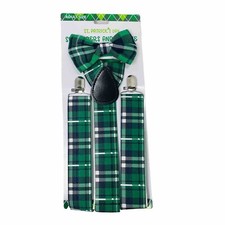 St. Patrick  s Day Matching Suspenders And Bowtie Set Green Blue Adult Size