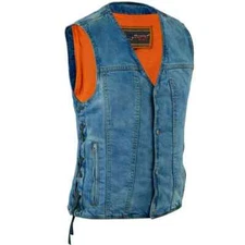 Men's Blue Denim Vest with Concealed Carry and Side Laces DS905BU