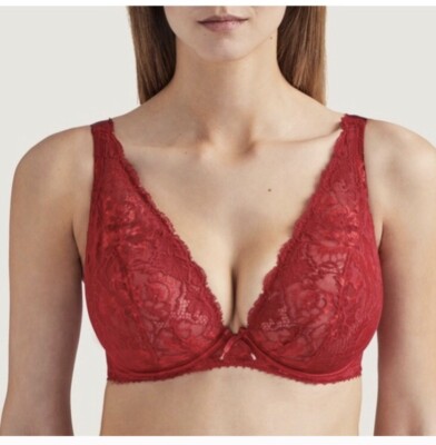 Aubade Aube Amoureuse Comfort Plunge Triangle Bra, 34D, NWT