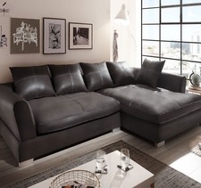 Design Couchgarnitur Anthrazit Sofa K-Leder Eck Big Sofa Wohnlandschaft Rechts