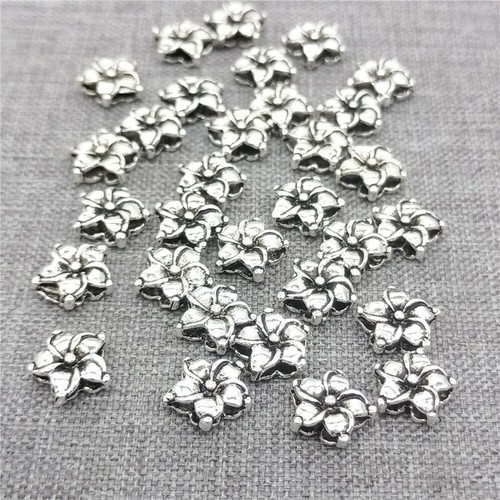 10 piezas de cuentas de flores de plata esterlina 925 de 2 caras para pulsera floral - Imagen 4 de 4
