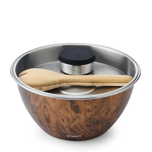 S'well Salad Bowl Kit Teakwood Salad Lunch Box with Compartments, Removable Tray - Picture 5 of 12