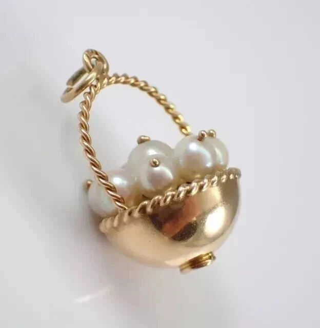 2Ct Round Lab Created White Pearl Basket Pendant 14K Yellow Gold Plated 18 Chain - Image 2 of 4