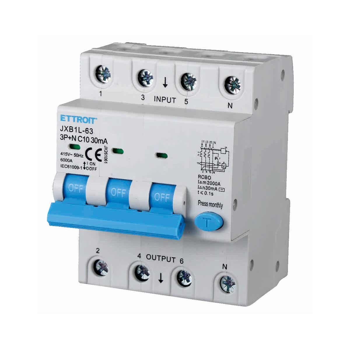 ETTROIT Interruttore Magnetotermico Differenziale 3P+N 10A 6KA 30mA 380V Occupa