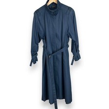 Vintage Long Coat Navy Blue Jacket Women Stand-Up Collar Forecaster Retro Flaws