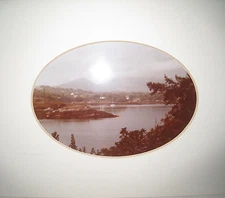 Framed Photograph of Cloudy Bay Scene Mountains Whitewashed Walled Homes