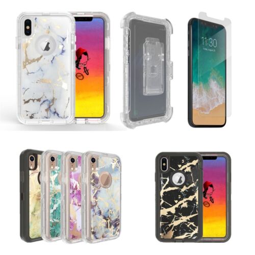 For Apple iPhone X XS Max XR Marble Heavy Duty Case Cover with Belt Clip  - 第 1/10 張圖片