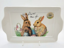 French Country Easter Tray w/2 Watercolor Bunny Rabbits-Made in Italy by Effetti