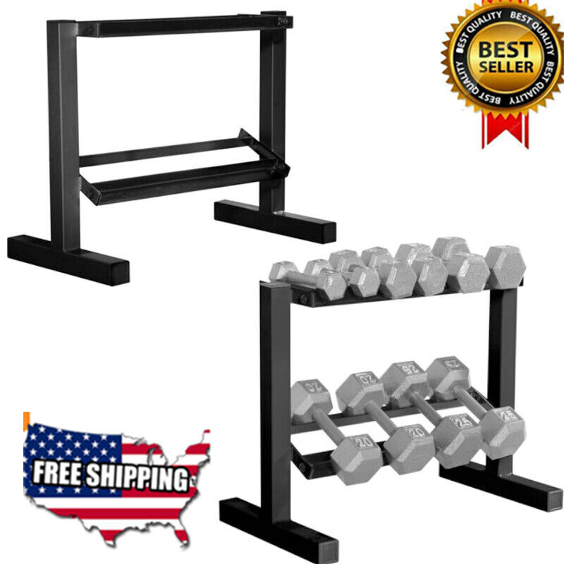 2-Tier 24 in Dumbbell Rack Weight Dumbbells Holders Storage Rack Home Gym Black