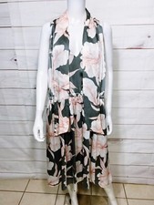 Ryegrass Womens Dress Size 2X Gray Floral Lined w/Tie V-Neck Sleeveless