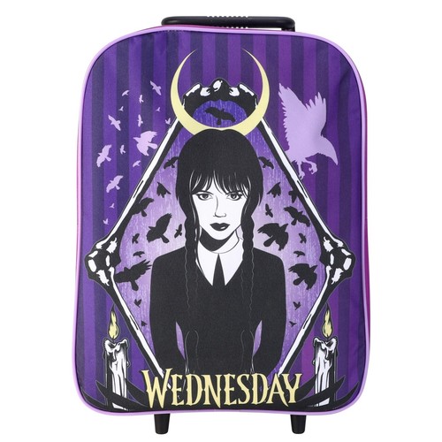 Wednesday Trolley Foldable Wheeled Cabin Bag Luggage Kids Girls Purple - Picture 2 of 3