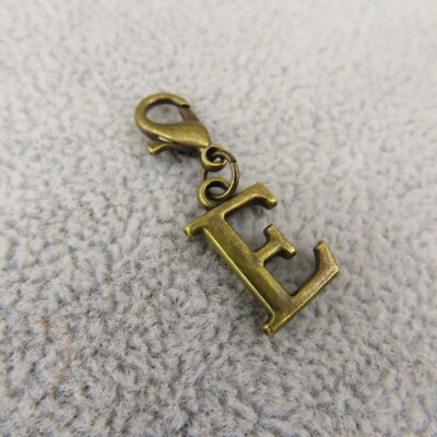 Initial CAPITAL LETTER E Charm Zipper Pull Keychain Add On Clip Antique Bronze