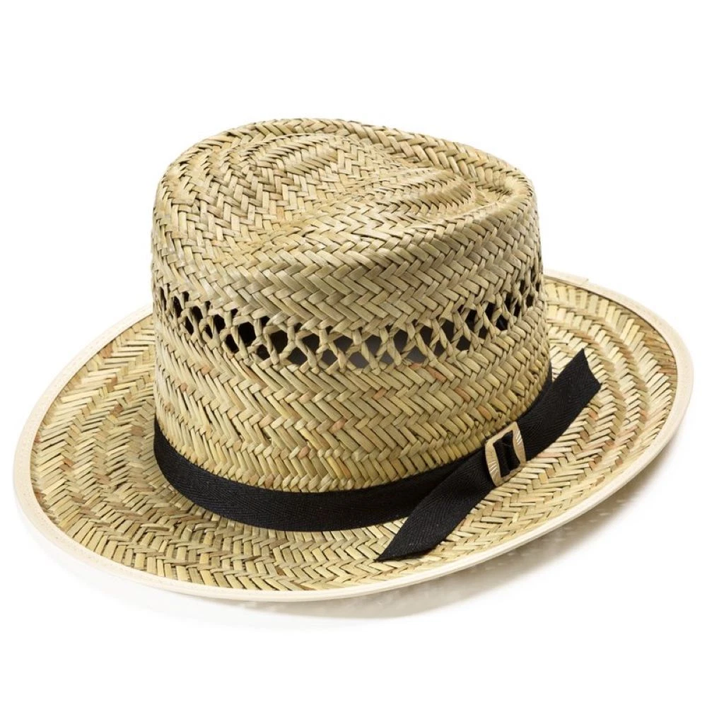 Mens Amish Made Straw Sun Hat Vented with Black Band 3 Inch Brim