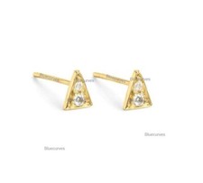 Natural Diamond Mini Triangle Studs 14k Solid Yellow Gold Tiny Earrings Jewelry