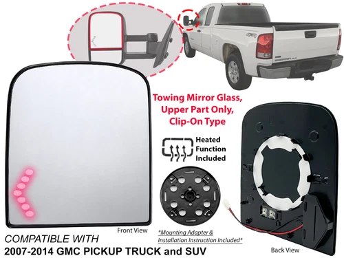 For Upper Towing Mirror Glass W/Signal 2007-2014 SILVERADO SIERRA Driver Side
