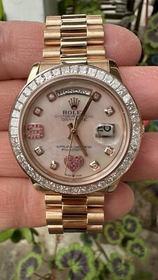 Rolex President 36mm 118205 Ruby Heart Dial Baguette Diamond Bezel