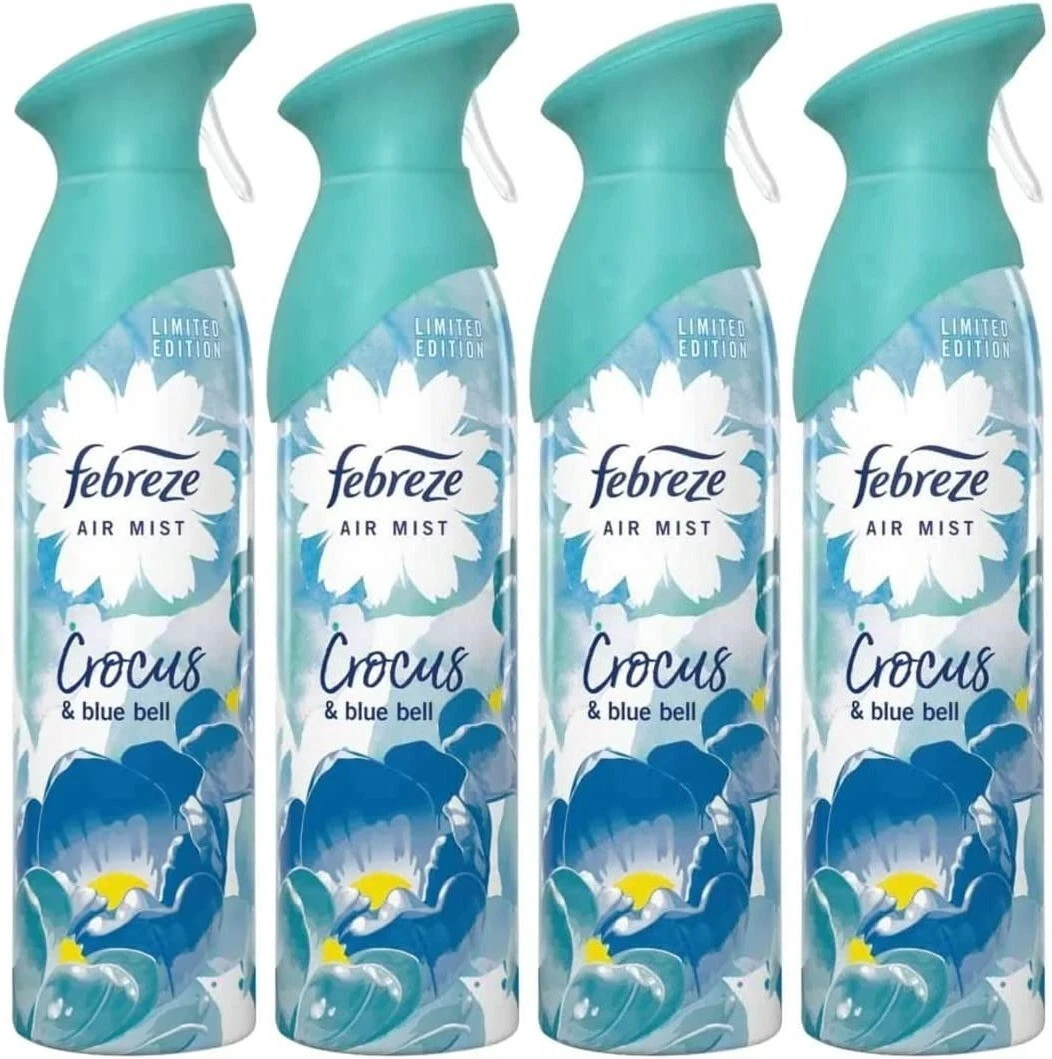 Febreze Aerosol Air Freshener Spray Air Mist 185ml Crocus Bluebell pack of 4