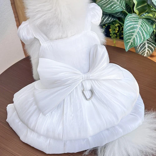 Pet Clothes Dog Princess Wedding Dress Tutu Big Bow Glossy Dress Cat Puppy Skirt - Picture 14 of 32