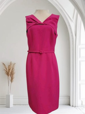 Jones New York Belted Pink Dress Sz 12 Unique Twist Neckline Sheath Knee  Length | eBay