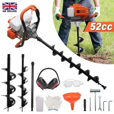 Petrol Post Hole Digger 52CC 2-Stroke Earth Auger Digging Machine & 3x Drill Bit