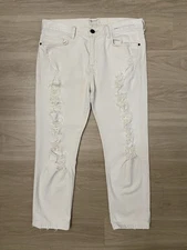 Current Elliott Boyfriend Jeans Women’s 27 Distressed Cropped White Stretch USA