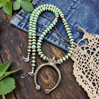 20" NAVAJO Pearl KINGMAN Turquoise Native Squash Blossom Silver Naja Necklace