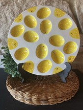 le Gourmet Chef Easter Deviled Egg Tray Platter White Ceramic w/ Yellow Chicks