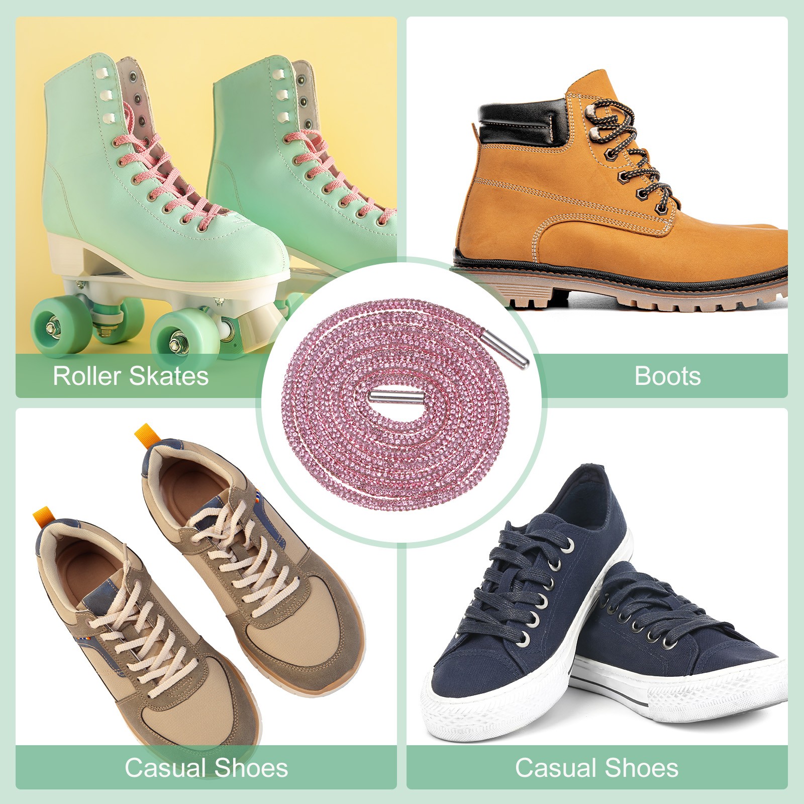 APL 2 Paia Lacci per Scarpe con Strass 39" Cordini di Cristallo per Sneakers Multicolore Rosa