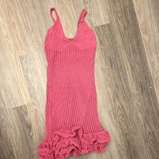 Women s Pink Crochet Swim Cover Up Dress Soli...