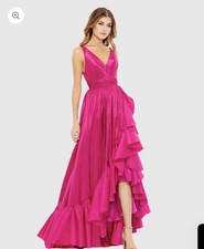 MAC DUGGAL 67835 TAFFETA HI-LOW RUFFLE HEM MAGENTA GOWN sz 0