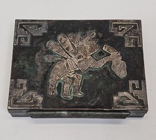 Scatola da tavolo moderna vintage Graziella Laffi rame verdigris e argento inca anni 60