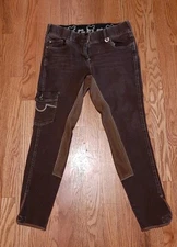 Goode Rider Womens Fullseat Breeches Size 32L Brown Stretch Denim Pockets Riding