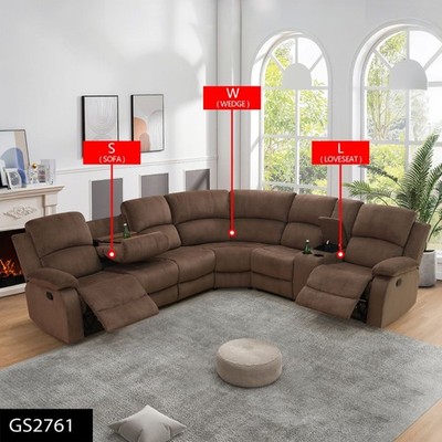 Brown Pineapple Fabric Living Room 3-Piece Intelligent Recliner Sofa Set