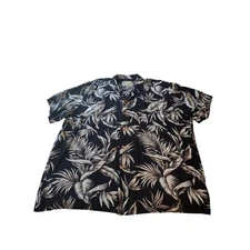 Paradise Found VTG Wood Button hirt Mens 2XL Hawaiian Floral Aloha Resort Vaca
