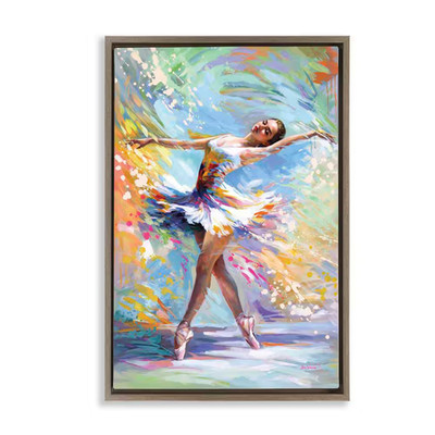 Ballerina on Pastel Splatter by Leon Devenice Brown Floater Frame People Graphic