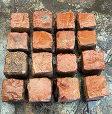 Lovely pink reclaimed granite cobble sets. 100mm x 100mm x 100mm. Ready to lay