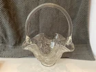 Vtg. Fenton Strawberry Basket Ruffled Edge Clear Glass Stamped Bowl