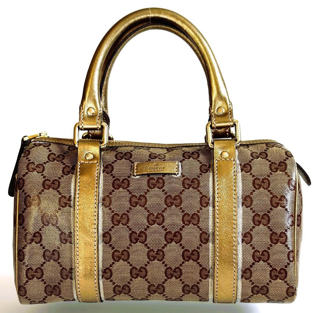 Vintage Gucci GG Boston Bag Gold Leather and PVC Tote