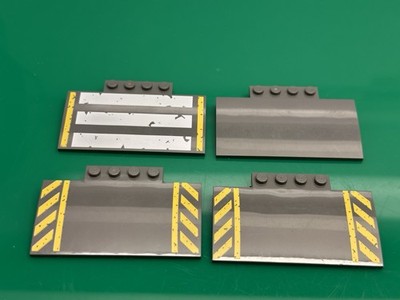 Lego Schräge 5x8x0,7 gebogene gelbe Gefahrenstreifen, weiße Straßenstreifen - 4 Stück