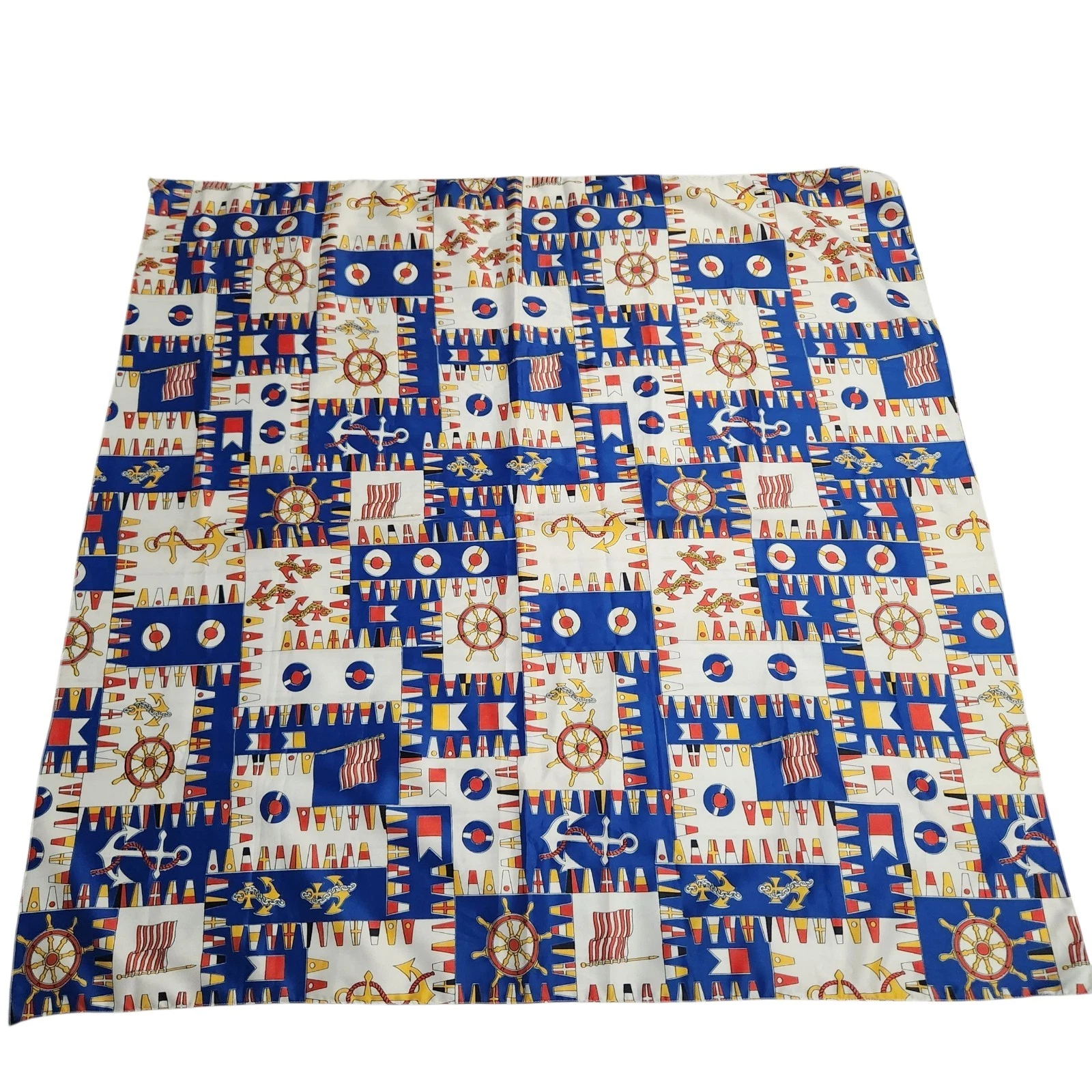 Vintage Nautical Scarf Square Flags Blue Red Gold Ocean Sailing Yacht Rock