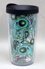 TERVIS 16 OZ Tumbler Cup Glass Plastic Drinkware FIESTA Brown/Green/Blue Paisley