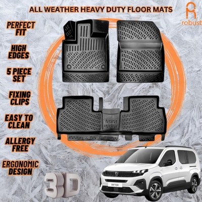 3D Molded Car Floor Mats Liners For Peugeot Rifter 2023-2025 All Season Rugs