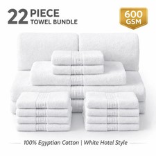 22Pc Set White Egyptian Cotton Towel Bundle Face Hand Bath Sheets Airbnb Hotel