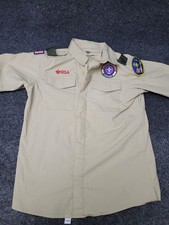 Boy Scouts Of America Uniform Shirt Youth XLarge Beige Short Sleeve Patches