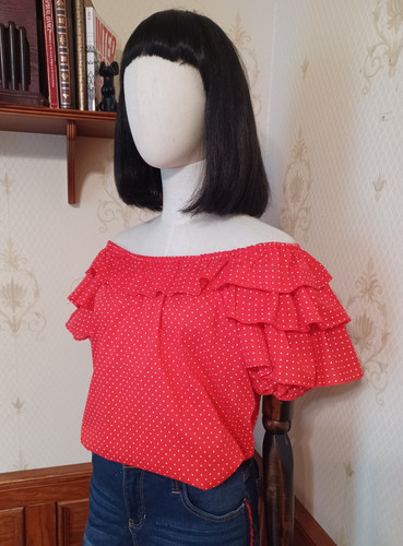 Vintage 1980s Jeri Bee Red Swiss Dot Ruffle-Sleeve Rockabilly Cottagecore Blouse