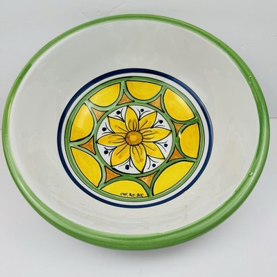 VTG Sicilian Majolica Bowl Ve.Re.Re Italy Hand Painted Yellow Floral 11.75'' 11.''