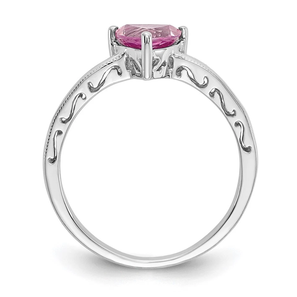 10K White Gold Created Pink Sapphire Ring Jewelry Gift for Women - Image 2 of 4