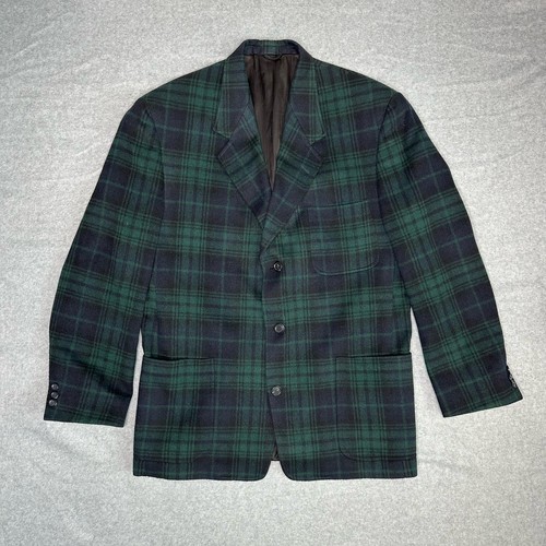 Tommy Hilfiger Men's Plaid Sport Coat Wool Blazer - Blue Green Large 40R - Picture 1 of 14